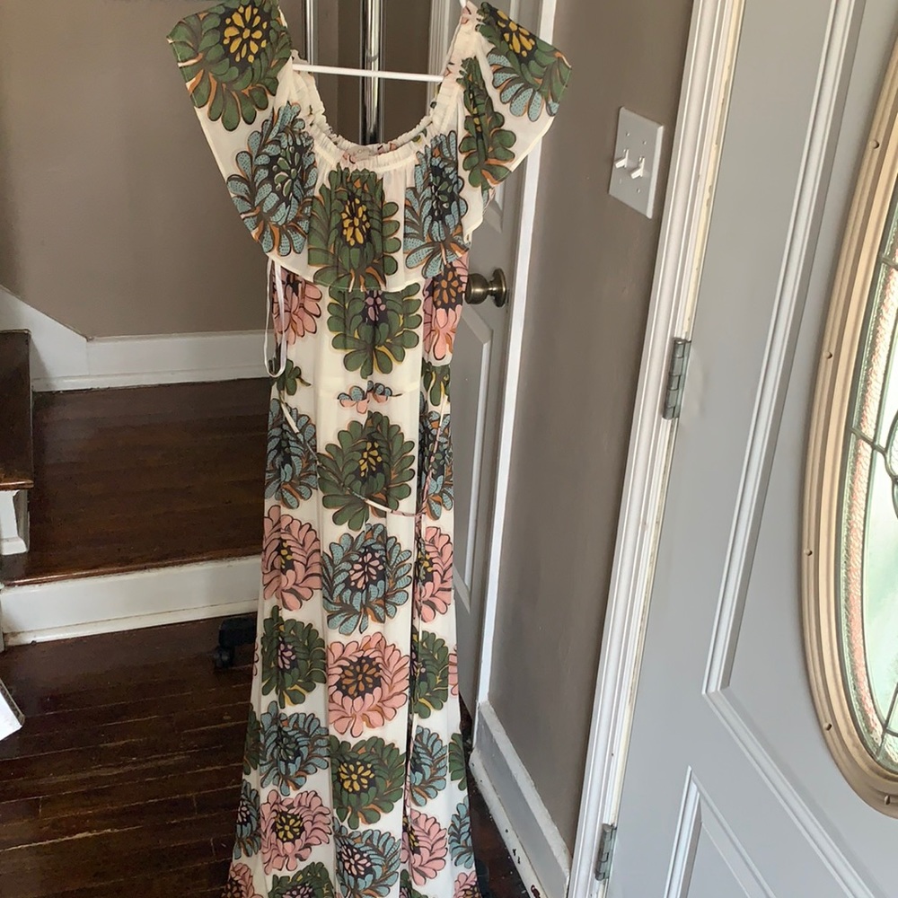Floral tie waist off the shoulder dress